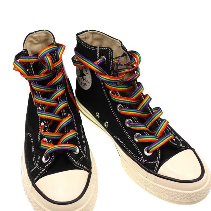 Flat Rainbow Shoelaces for Sneakers Colorful Shoe Laces Colored Gradient Shoelace for Canvas Shoes Lace for Tennis Women Man