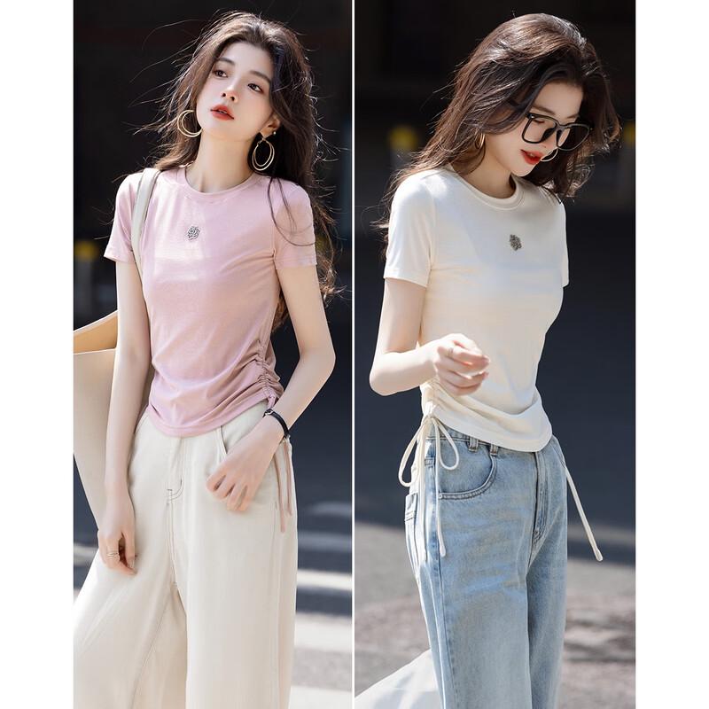 

Demana Women s Contoured Waist Short Sleeve T-Shirt with Rose Metal Detail M