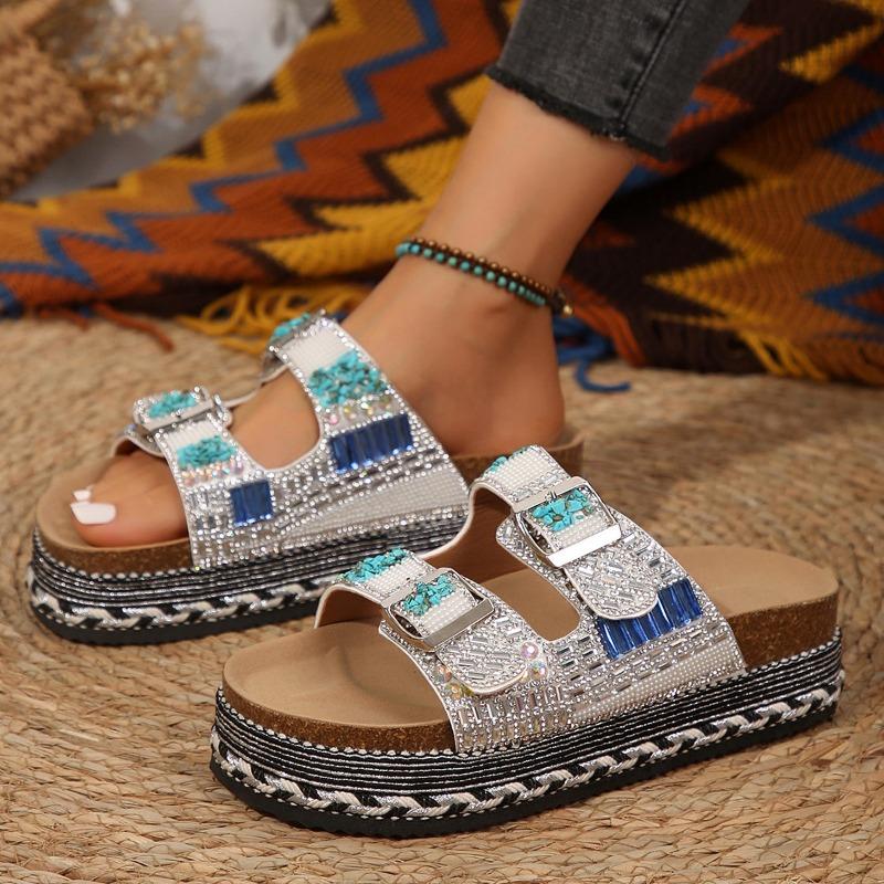 Infradito con Fibbia Metallica e Suola Morbida da Donna per Esterno Nuova Moda Versatili Zeppa con Strass Antiscivolo Fresche Pantofole