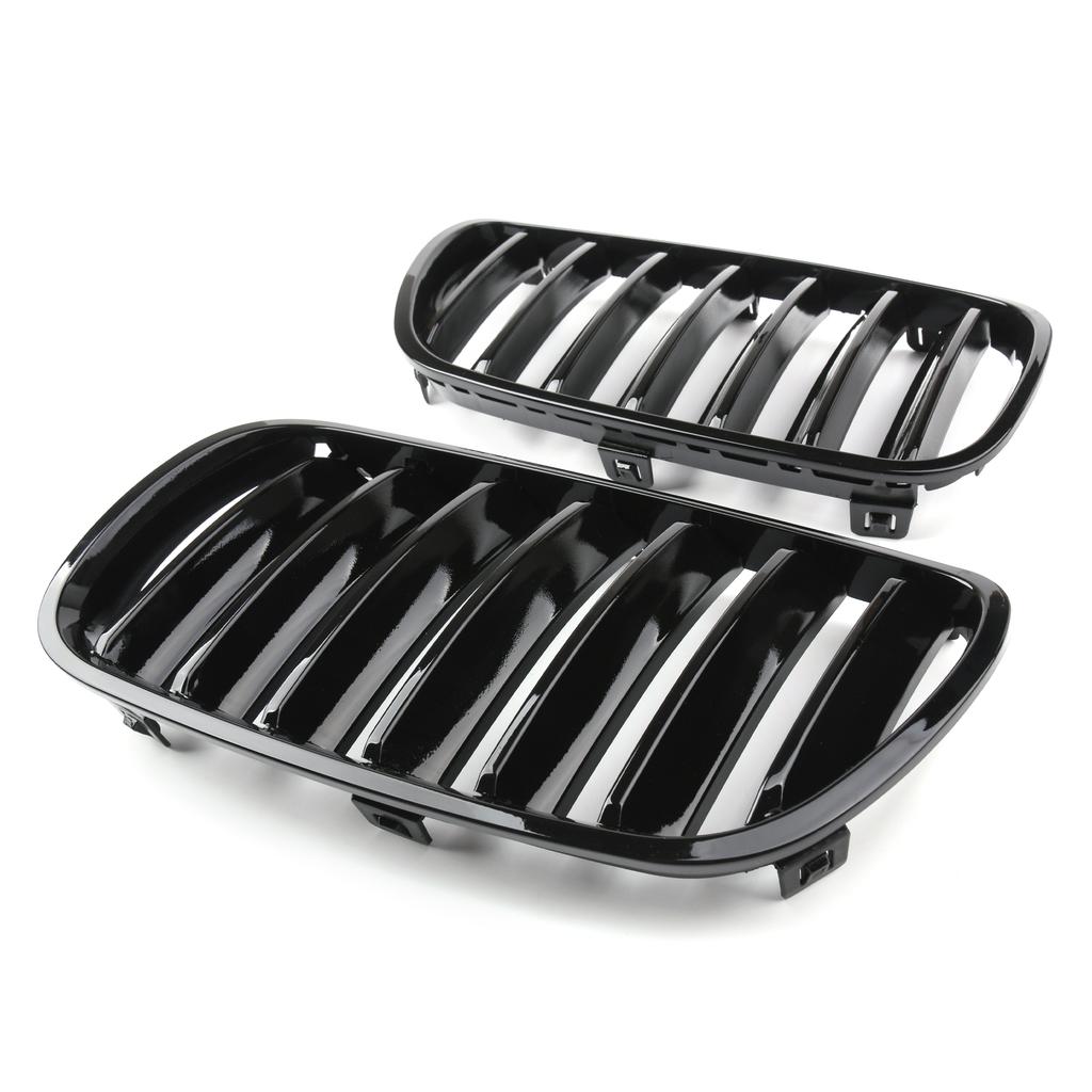 1Pair Gloss Black Front Bumper Grille For BMW E83 X3 LCI Facelift 2007-2010