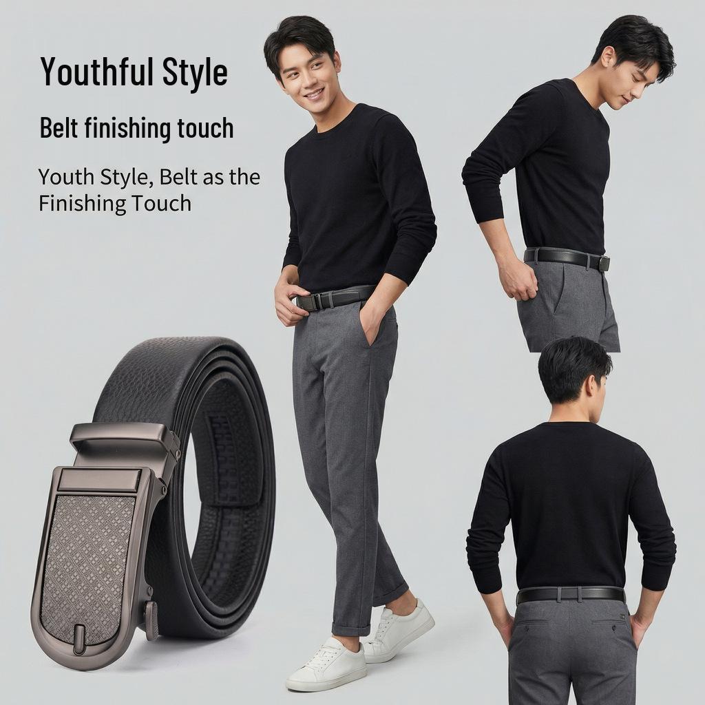 Men's Genuine Leather Automatic Buckle Belt - High-End Business & Casual Style