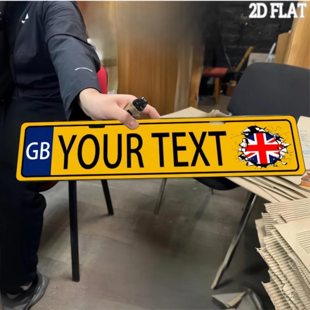 Custom UK Union Jack Yellow Aluminum Metal Sign Personalized Text Burst Flag Wall Decor