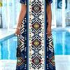 Bohemian-style geometric print maxi dress, casual long dress for summer.