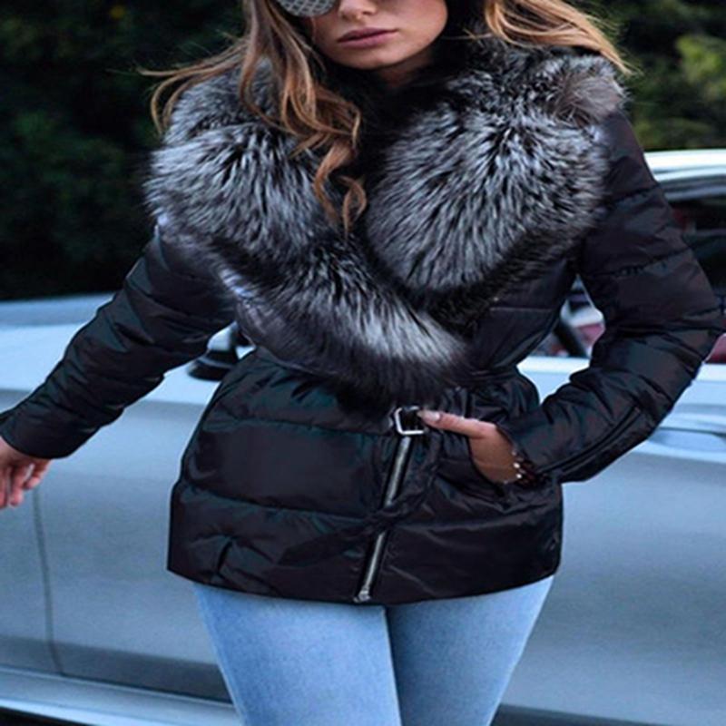 Women Winter Coats Parka Coat Faux Fur Winter Zipper Jackets Long Sleeve Down Parka Winter Jackets for Female