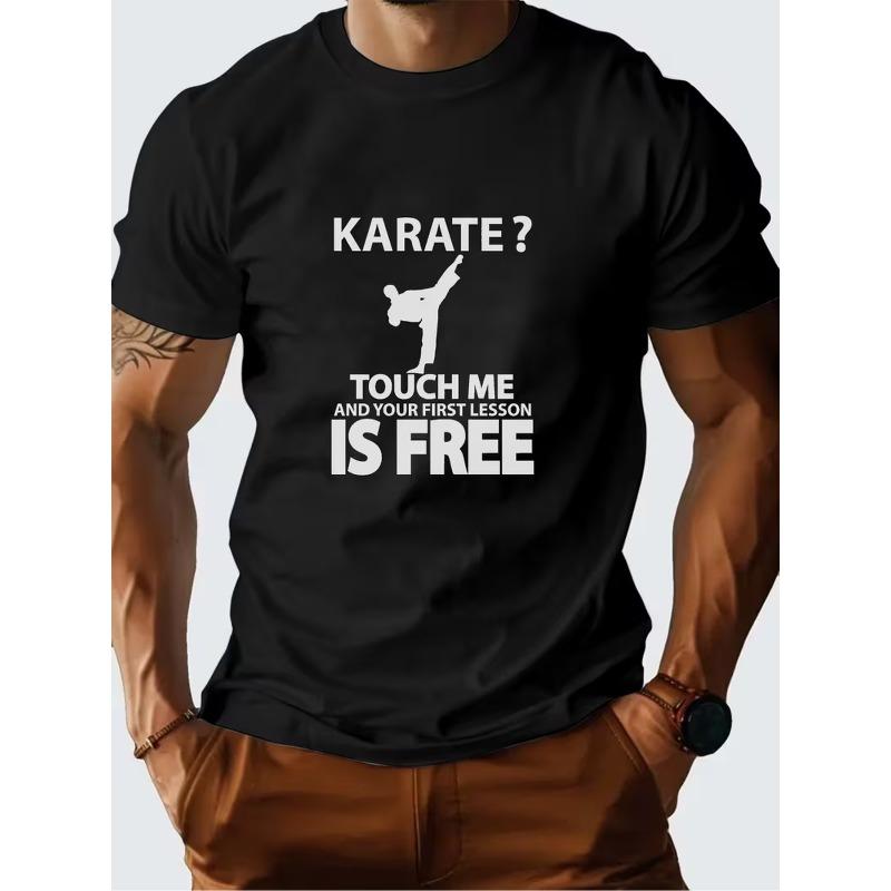 Men'S Short Sleeve Summer T-Shirt with Karate Design, Regular Fit Top for Outings