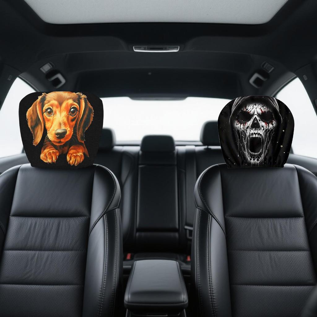 Head Rest Cover For Car Funny Car Seat Full Face Cover 2 Pieces Washable Automotive Halloween Decorations Interior Accessories