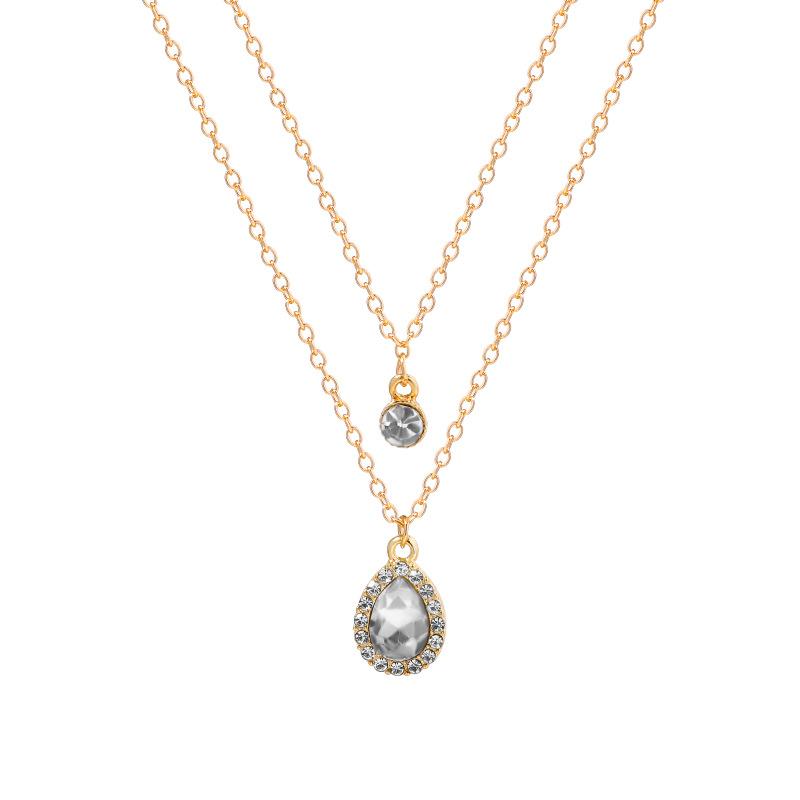 Multi-layer Crystal Necklace European and American Stacked Jewelry New Gold-plated Water Drop Celebrity Long Sweater Chain Women