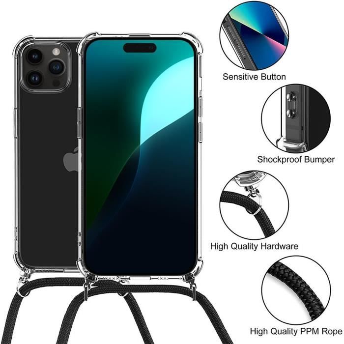 Lanyard Case for iPhone 16 Transparent Reinforced Protection Anti-Scratch with Navy Blue Lanyard