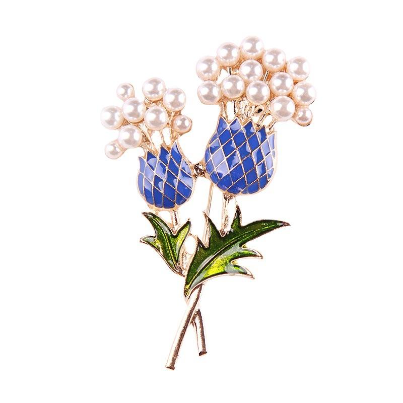 Fashion Pearl Double Bouquet Brooch Women's Suit Pin Ethnic Style Exquisite Hypoallergenic Light Luxury Enamel Long-lasting Color BFF Gift