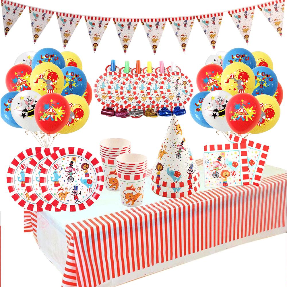 Carnival Party Circus Animal Paper Plate Cup Napkin Red and White Striped Tablecloth For Kids Birthday New Year Carnival Party