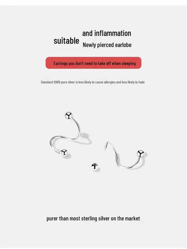 2024 Trendy 999 Pure Silver Spring Stud Earrings for Women - Simple, Versatile, Cold Style Ear Jewelry
