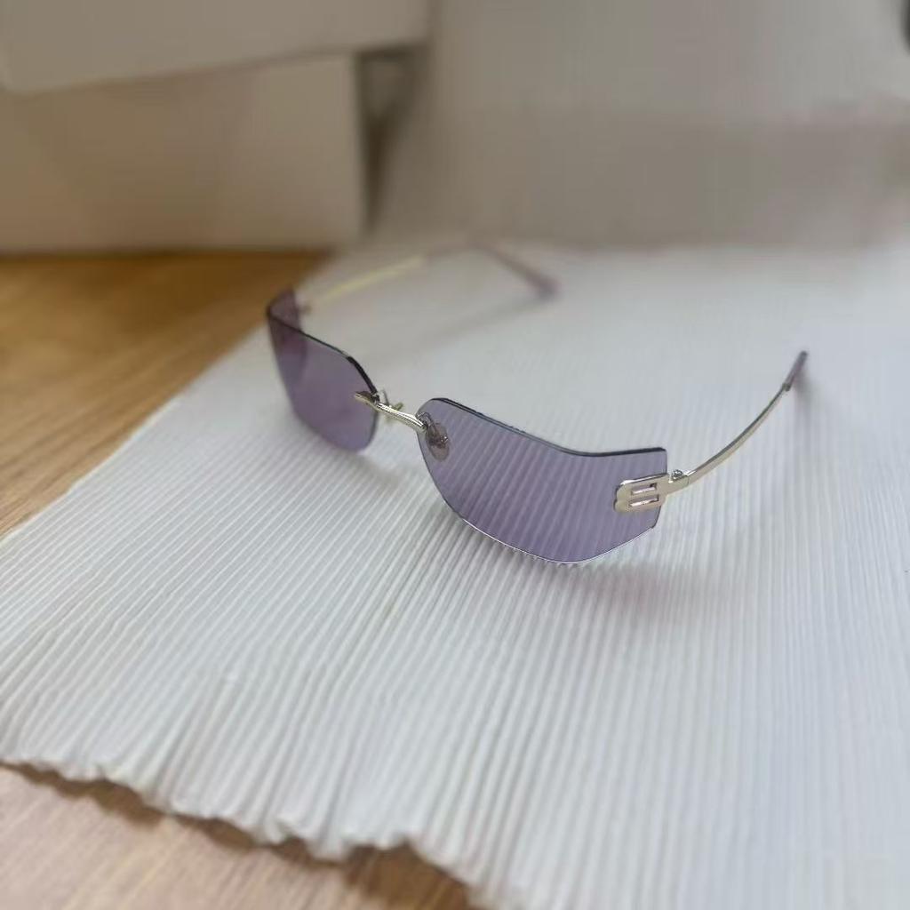 Fashion Curve Shape Rimless Sunglasses Women UV Protection Stylish Sun Glasses for Outdoor Travelling Men