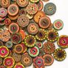 100Pcs Classic Vintage Flower Printed Wooden Button DIY Sewing Clothes Bag Decor