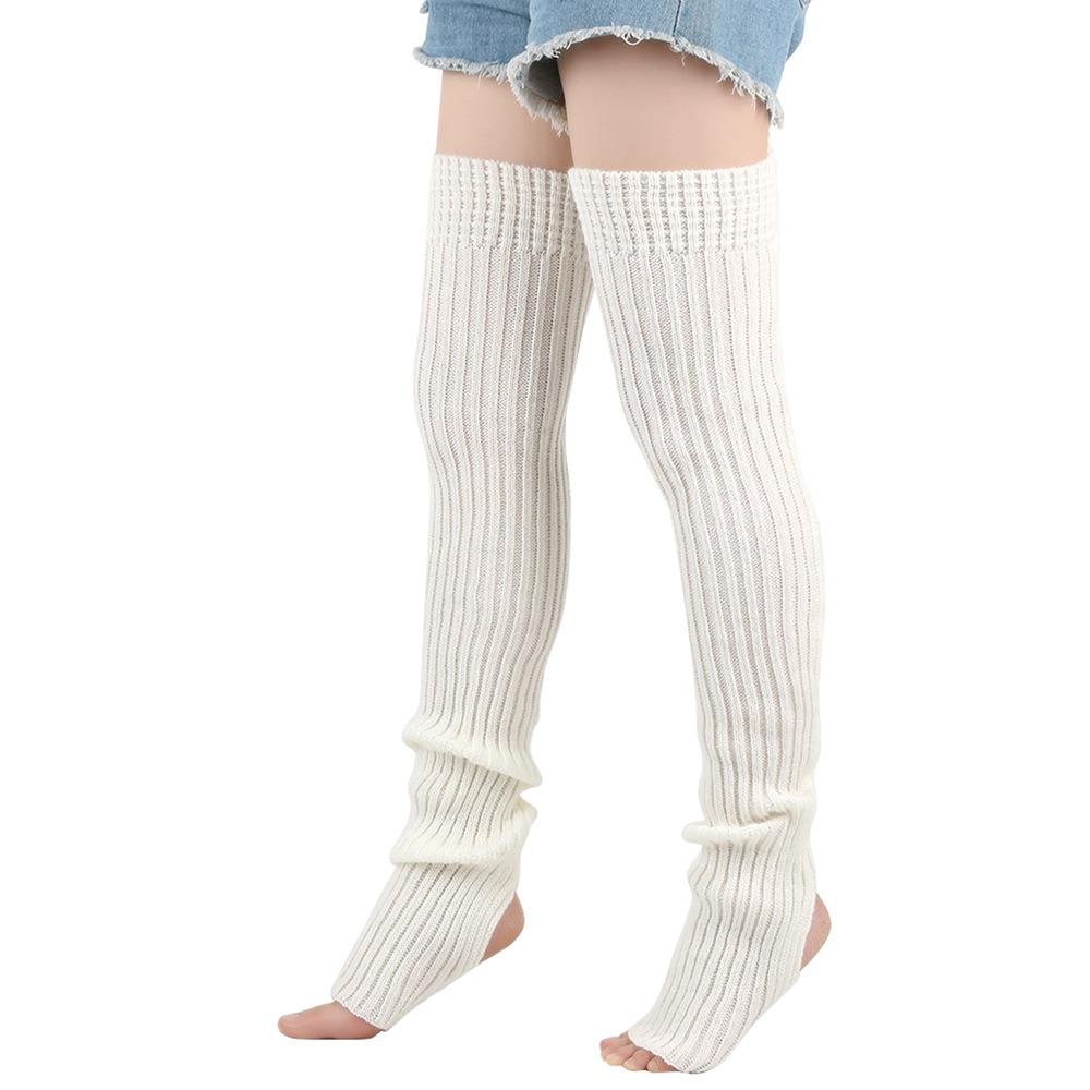 Female Legwear 80cm Leg Warmers Knitted Winter Warmth Warm Foot Cover Solid Color Wool Material Boot Warmers Yoga Practice