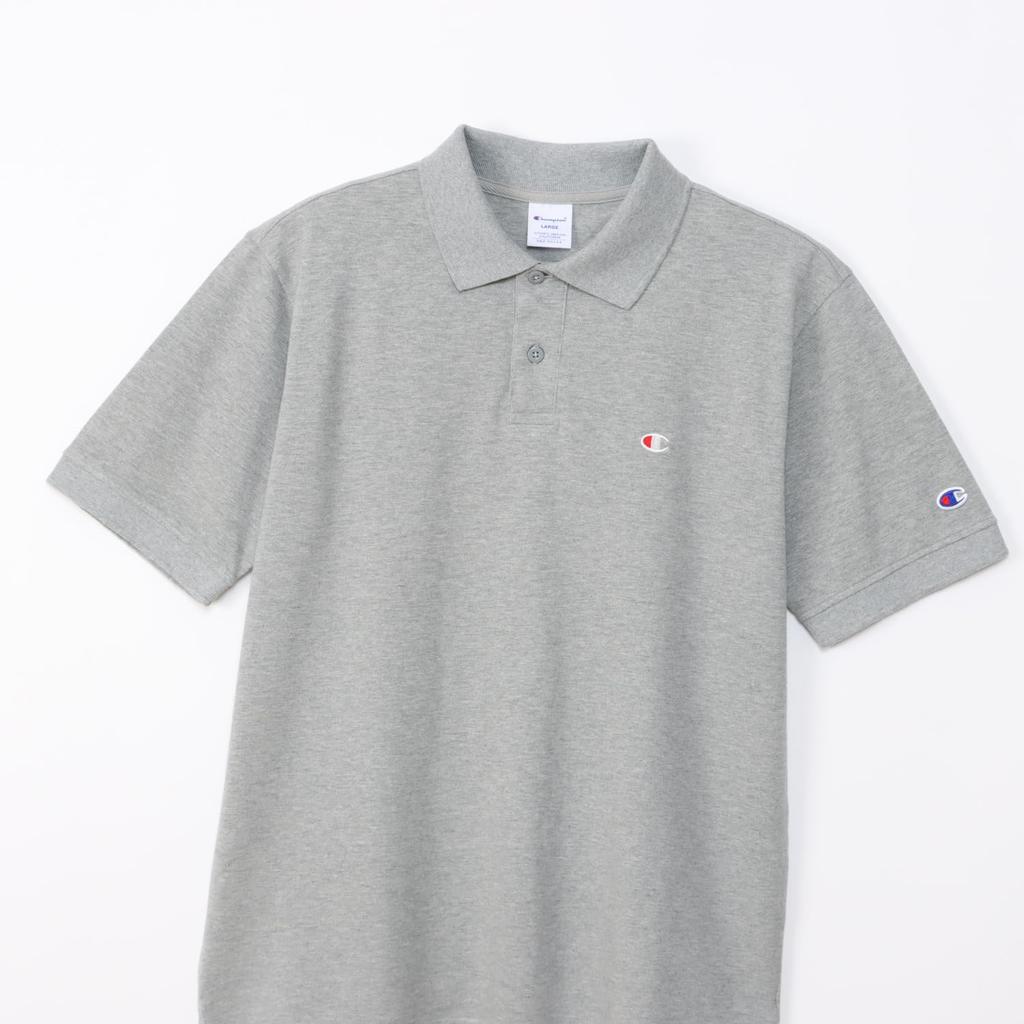 Champion Polo Short One Point Short Sleeve Polo Oxford L Shirt, Sleeve, 100% Cotton, Embroidered, Logo, Shirt, Basic, C3-Z358Z, Men's, Gray,