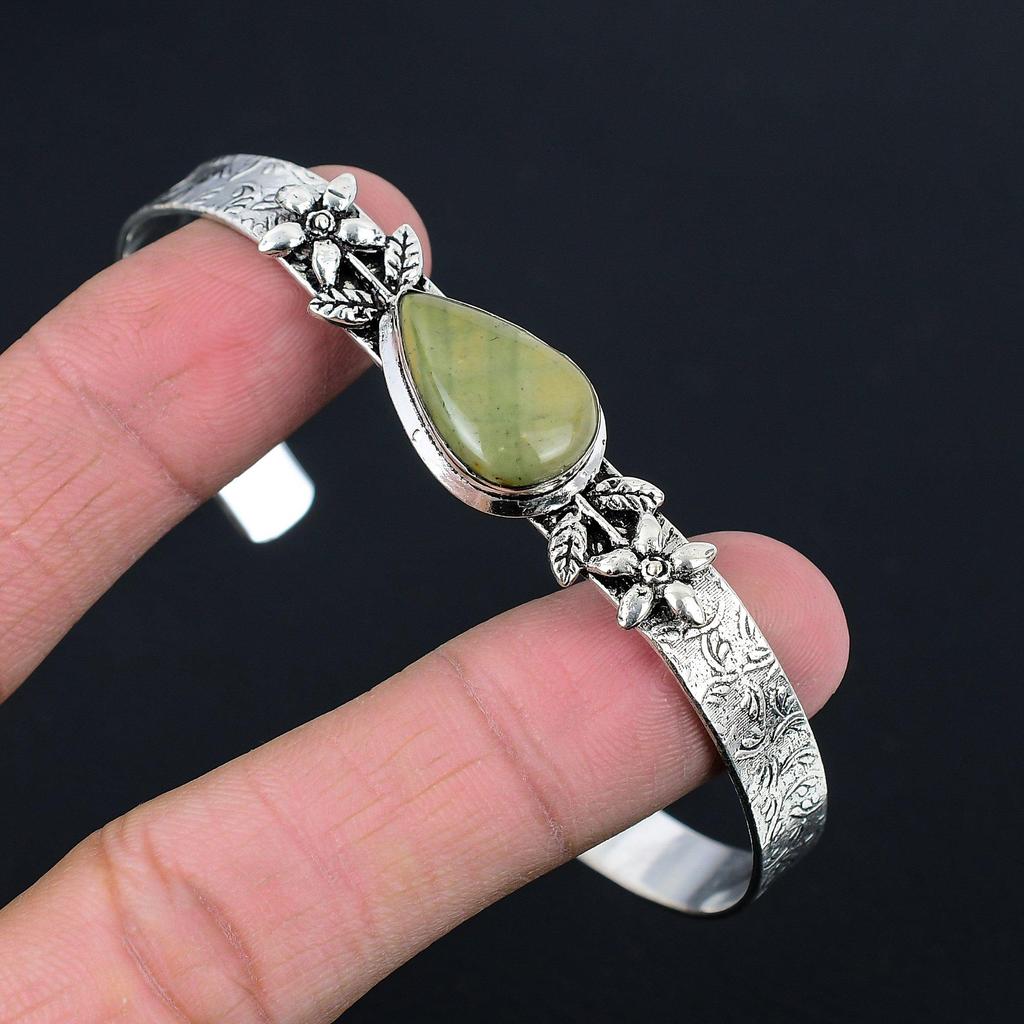 Natural Polychrome Jasper Gemstone 925 Silver Bangle Flower Adjustable For Girls