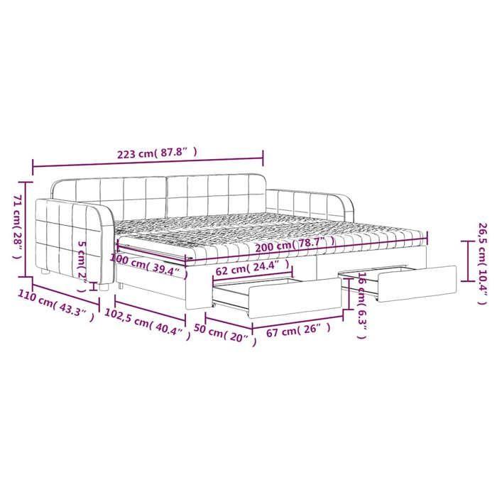 VidaXL Lit de Jour et Lit Gigogne et Tiroirs, Canapé-lit avec Rangement, Lit d'Invité, Meuble de Chambre Salon, Moderne, 3197009