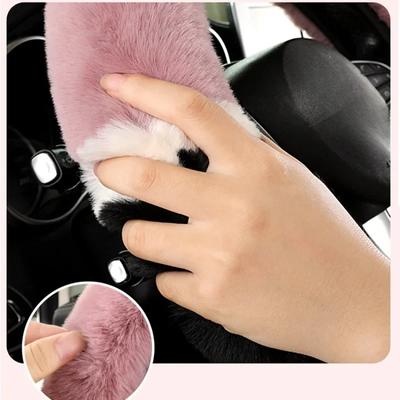 Universal 36-38cm Car Steering Wheel Cover Winter Fluffy Rabbit Hair Cover for Steering Wheel Heating Hands Car Steering Wrap