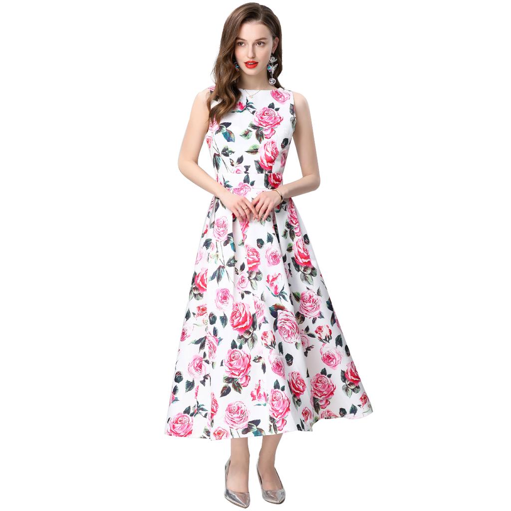 Summer Women Elegant Sleeveless Print High Waist Long Maxi Tank Party Dresses