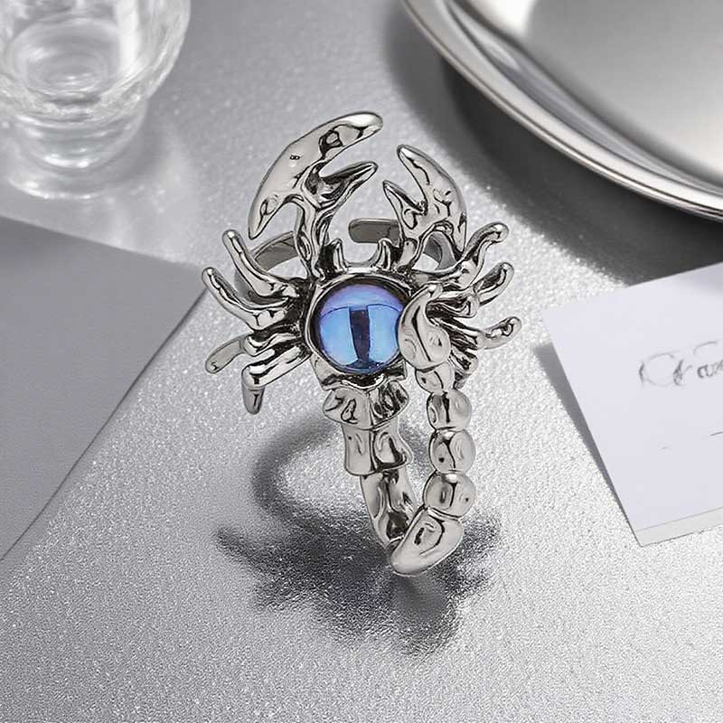 Fashionable And Cool Inlaid Moonstone Scorpion Opening Ring Creative Punk Personalized Halloween Party Jewelry Gift