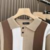Men's Stylish Color Block Knit Polo Shirt - Hong Kong Style, Casual Autumn/Winter Wear