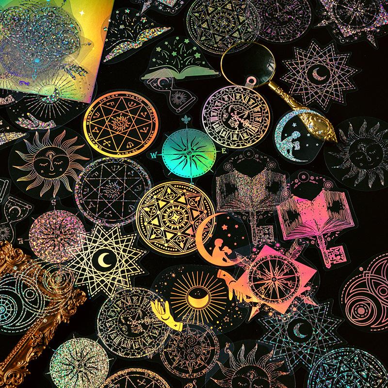 45 Sheets Gold Foil Laser Sticker Pack Sparkling Holographic Effect Self-Adhesive For Journal Scrapbook DIY Craft Decoration
