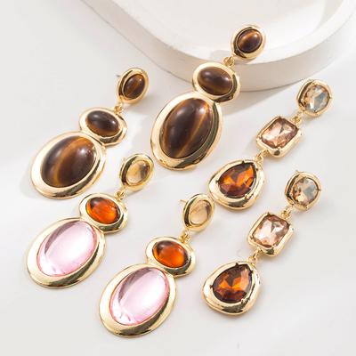 Retro Geometric Pattern Cat's Eye Stone Irregular Pattern High-end Earrings for The Ears