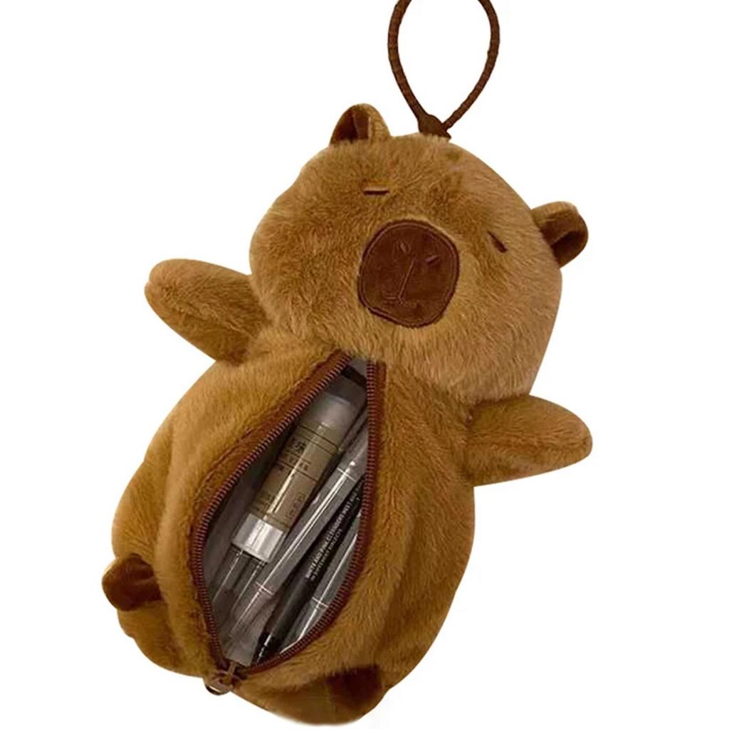 Creative Plush Capybara Pen Bag Large Capacity Pencil Case Multifunctional Stationery Storage Bag Pen Bag Gift