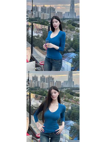 Korean Style Slimming Spicy Girl T-shirt - Autumn Long Sleeve Solid Color Top for Women 2025