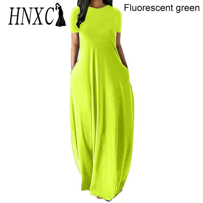 HNXC Women Casual Loose Long Dress O-Neck Short Sleeve Summer Beach Dress Elegant Party Dress