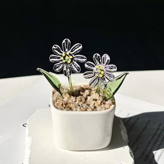 Miniature Glasblomst Figur Håndblæst Mini Blomsterbuket i Pot Samlerobjekt Blomstrende Blomsterpynt til Hjem Indendørs Borddekoration
