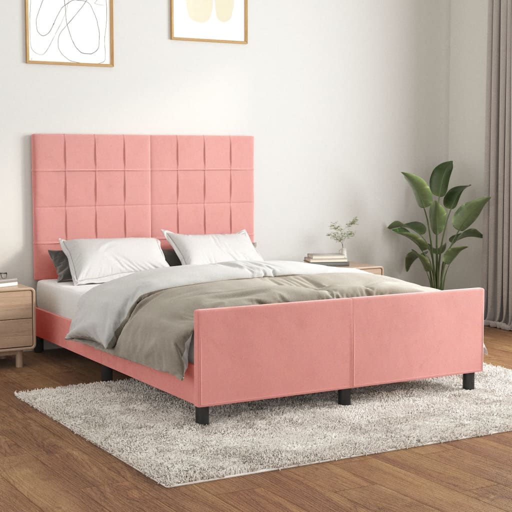 Pink Velvet Bed Frame with Headboard 140x190 cm