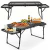 Portable Picnic Table with 2 Wing Panels Small Folding Table Height Adjustable Carry Handle for Camping Picnic Beach and BBQ