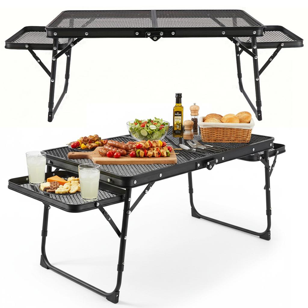 Portable Picnic Table with 2 Wing Panels Small Folding Table Height Adjustable Carry Handle for Camping Picnic Beach and BBQ