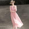 Lanseer Elegant Off-Shoulder Pink Midi Dress
