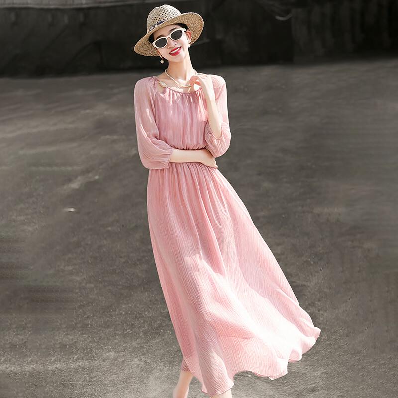 Lanseer Elegant Off-Shoulder Pink Midi Dress