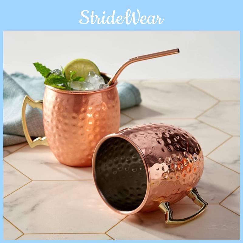 Cocktail Steel Stainless Glass With Hammered Design And Straw For Use Daily