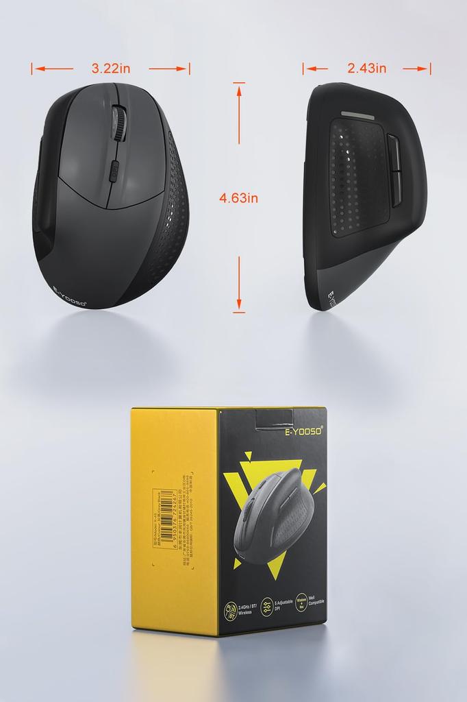 Ergonomic Bluetooth Wireless Vertical Bluetooth 4800 6 Ergonomic Compatible with No Hand Fatigue Mouse, Type, 5.1+, 2.4G+, Wired, 3-Mode Connection,