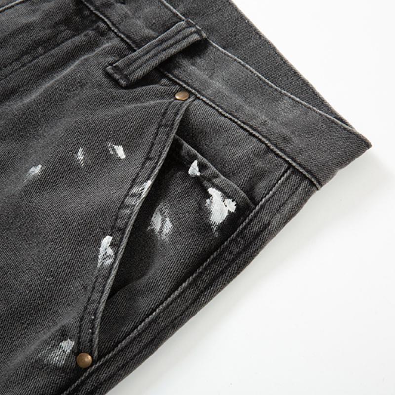 Pantalones vaqueros de calle para hombre, ropa de tendencia, pantalones vaqueros holgados con manchas de tinta en color, pantalones vaqueros con parches y flecos, pantalones holgados con cuernos