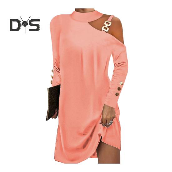 

Женское платье с декором-цепочкой на одно плечо и длинным рукавом, однотонное, свободное, с бретелькой на шее, мягкое дышащее мини-платье длиной выше колена S