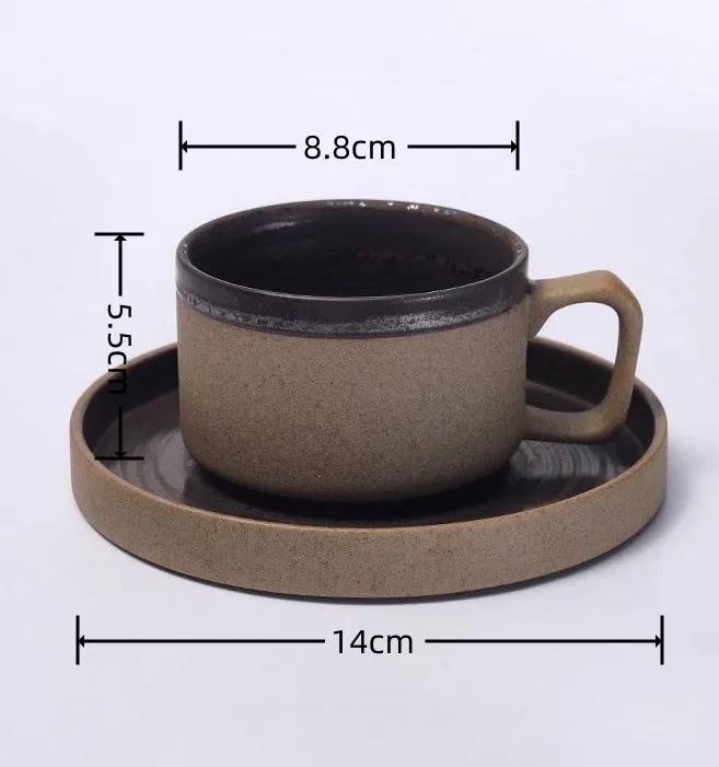 Japanese Style Stoneware Coffee Cup and Saucer Set Handmade Retro Mark Cup 350ml Large Capacity Household Milk Breakfast Cup