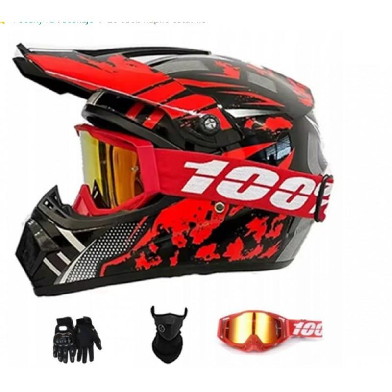 Full Face Off-Road Motorcycle Helmet Dirt Bike ATV Mountain Biking Use ABS Safety Gear With Visor Gloves Mask