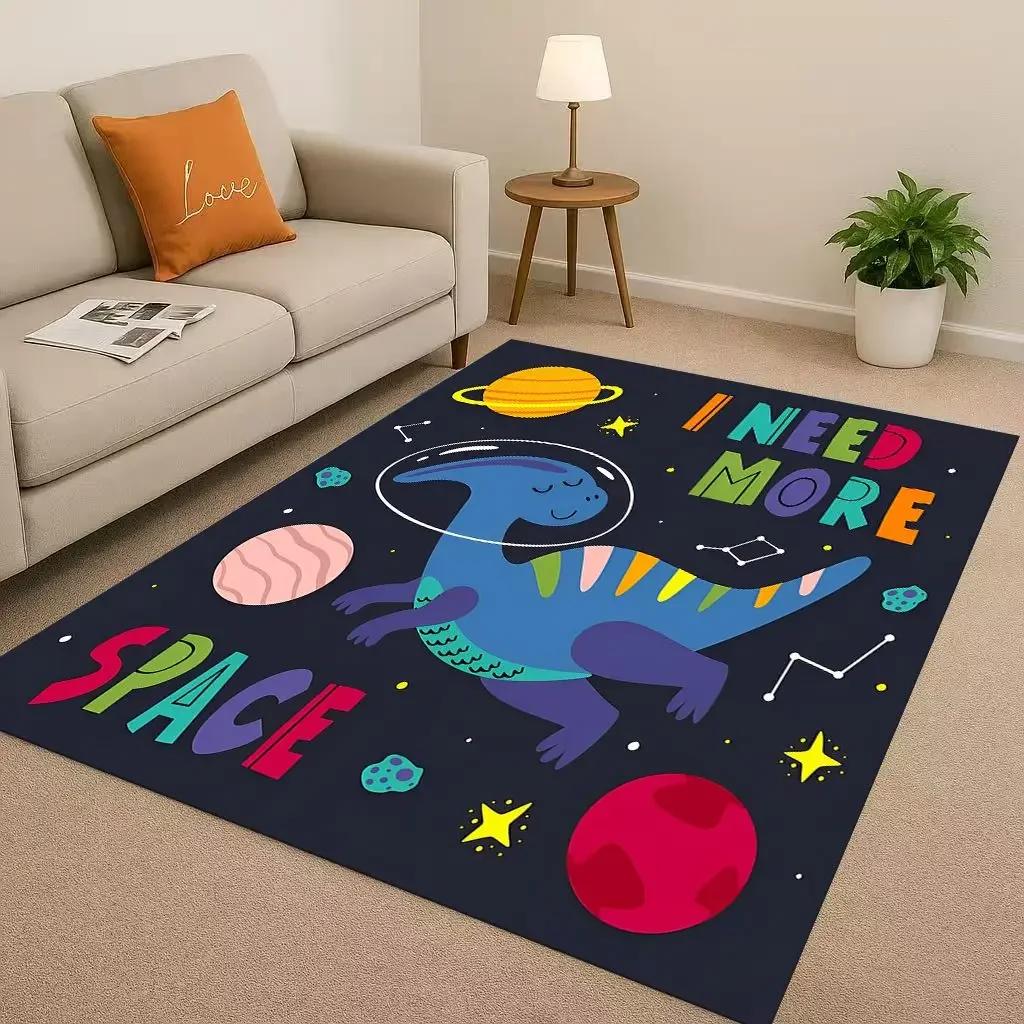 2026 New Space Dinosaur Cartoon Dino Art Living Room Non-Slip Area Rug Carpet for Bedroom Kids Playroom Sofa,Home Decor Doormat