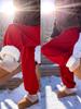 Rote Thermohose mit Fleece-Futter, Gerades Bein mit Bündchen, Lässige Herbst/Winter-Sportbekleidung für Damen