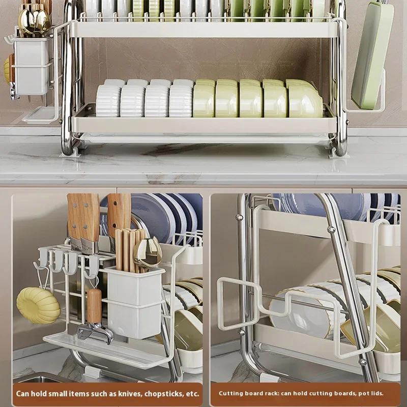 Kitchen Dish Drying Rack 2/3 Tiers Kitchen Utensils Storage Rack Bowls Knife Fork Pot Holder Dinnerware Storage Rack