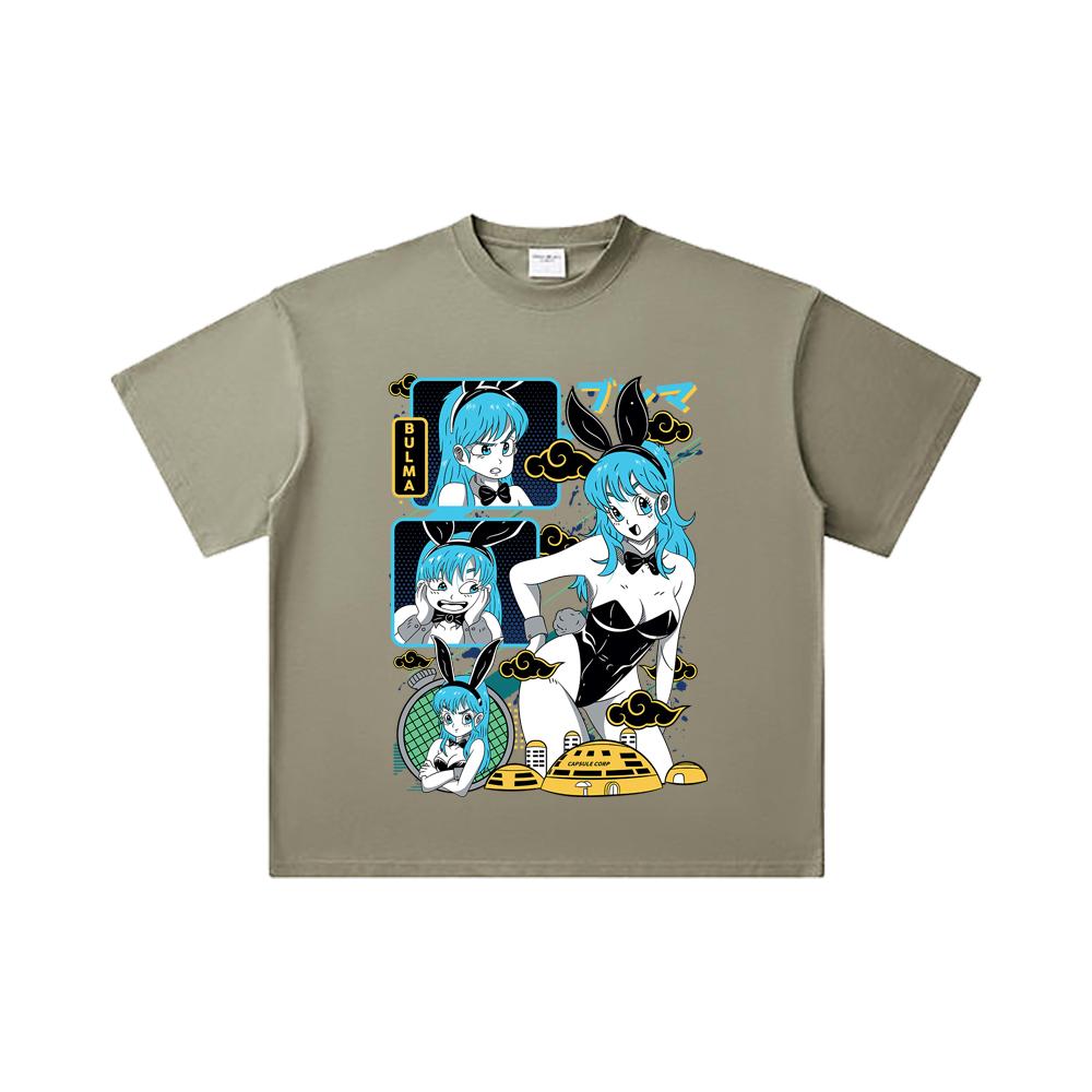260 GSM Double Yarn 32 Count 100% Cotton Dragon Ball V9 Bulma Print Unisex Heavy Cotton T Shirt