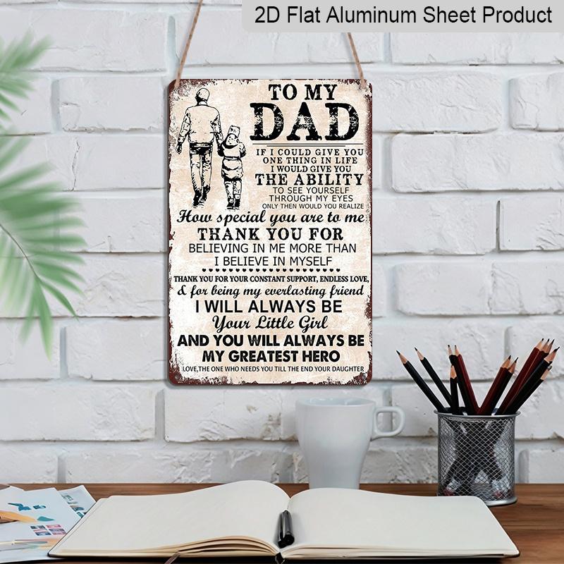 Płaski 2D, 1 szt. "Dla mojego Taty - Mojego Największego Bohatera" Aluminiowy Metalowy Znak Dekoracji Ściennej - 20x30 cm Vintage Sztuka Ścienna Ojciec i Córka, Idealny Prezent na Dzień Ojca