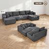 Modular U-Shaped Sofa for 4 People, 2 Chaise Longues, 2-Seater, 6 Cushions, 369 x 152 x 78 cm, Grey