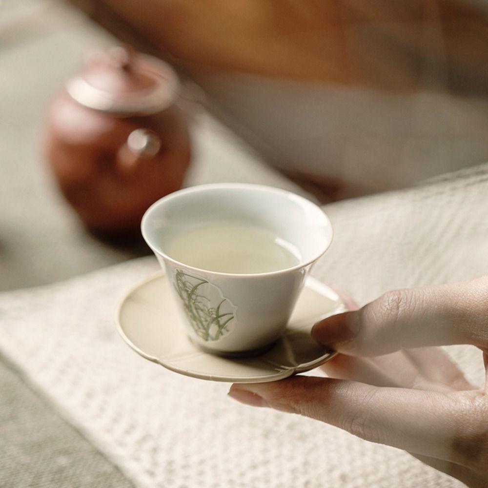 Orchidej Keramický šálek na čaj Retro Čína Porcelánová čajová miska Čajové nádobí Celadon Kung Fu Kancelář na čajový šálek
