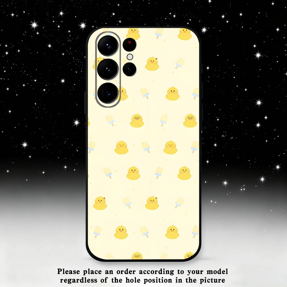 Cute Little Yellow Duck Phone Case For Samsung S25,S24,S23,S22,S21,S20,S10,Ultra,Plus,Lite,FE,Soft Silicone Black Cover